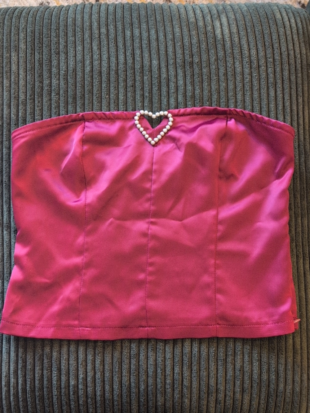Red Strapless Pearl Heart Bustier Top